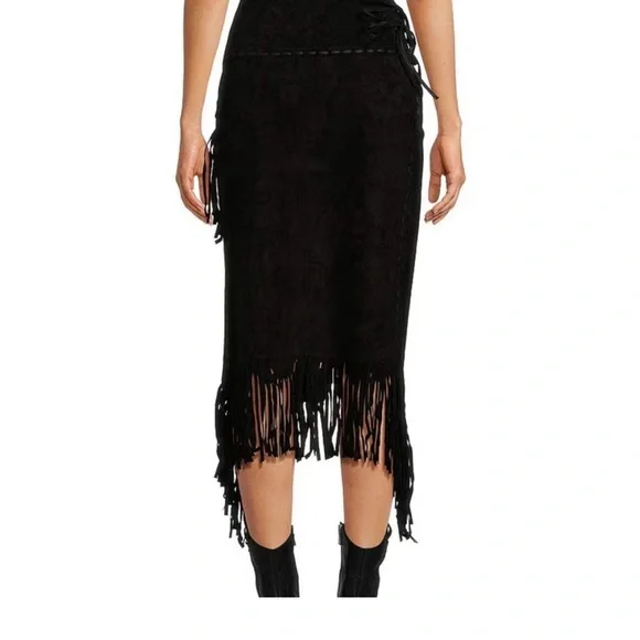 Scully Fringe Suede/Leather Midi Skirt - Picture 2 of 8
